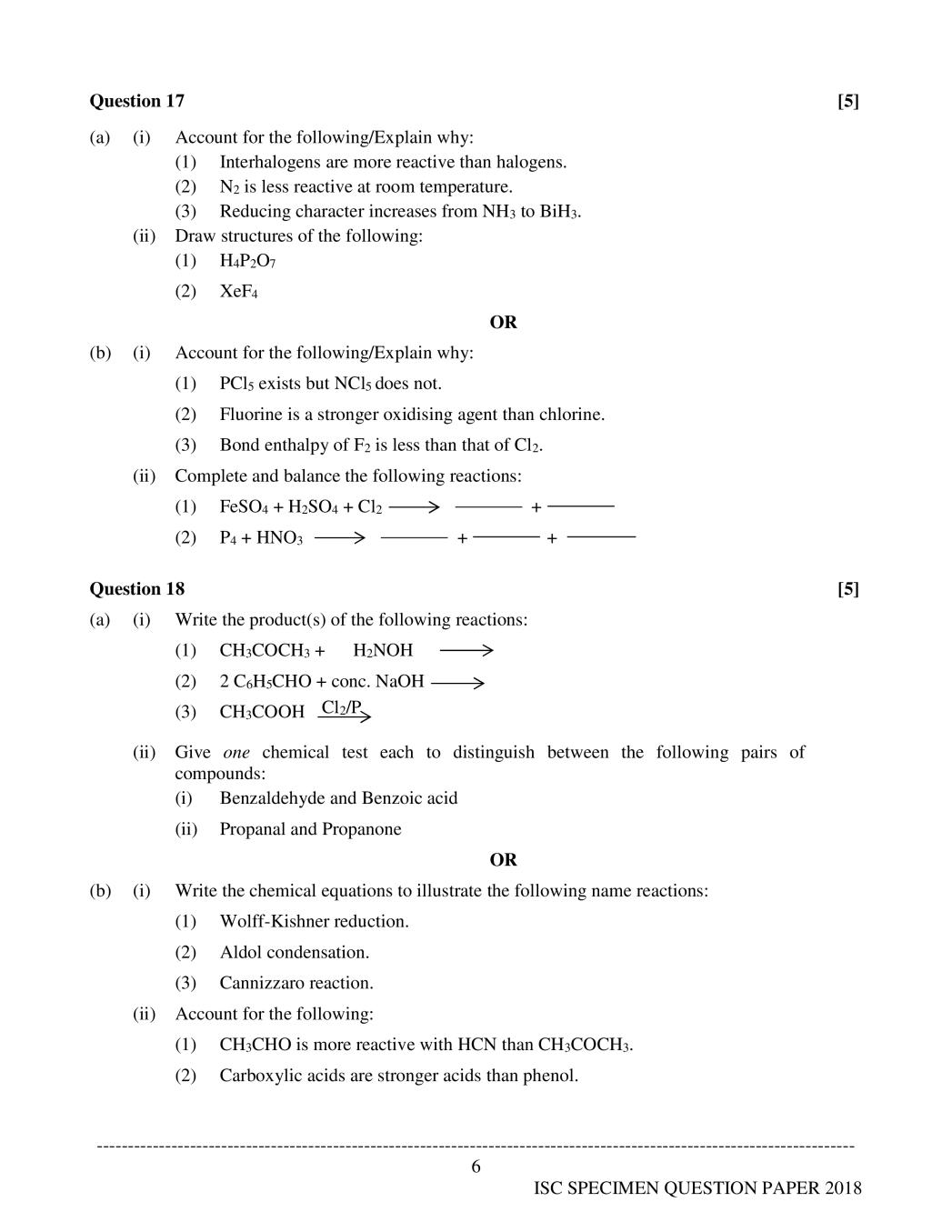 Isc Class 12 Sample Paper 2020 Chemistry Specimen Question Paper Aglasem Schools 1846