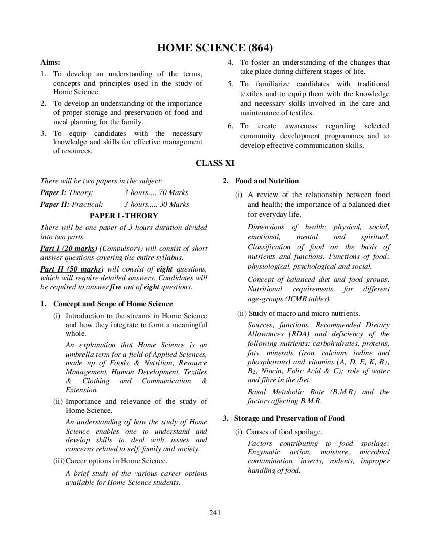 ISC Class 12 Syllabus 2024 Home Science - Page 1