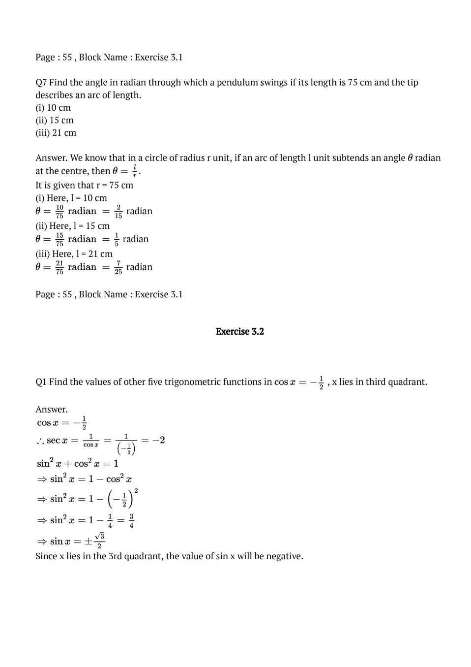 NCERT Solutions For Class 11 Maths Chapter 3 Trigonometric Functions PDF 