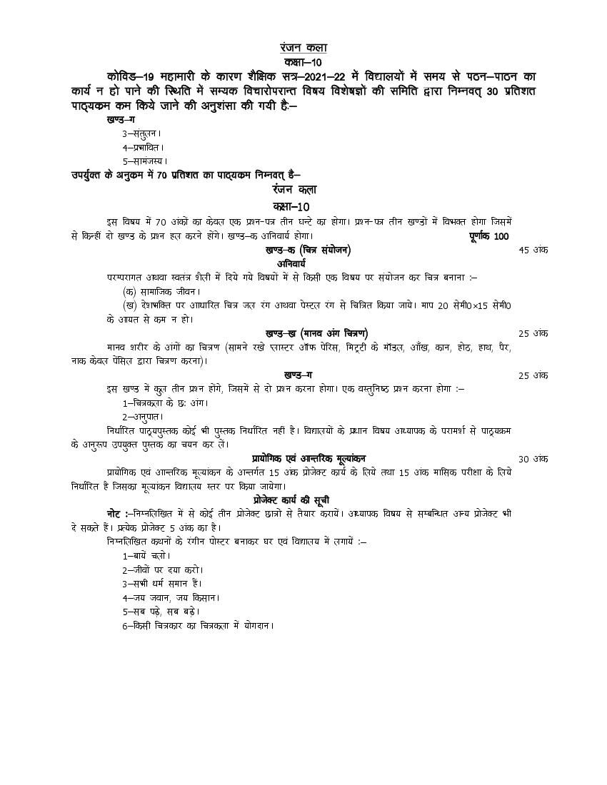 UP Board Class 10 Syllabus 2022 Painting - Page 1