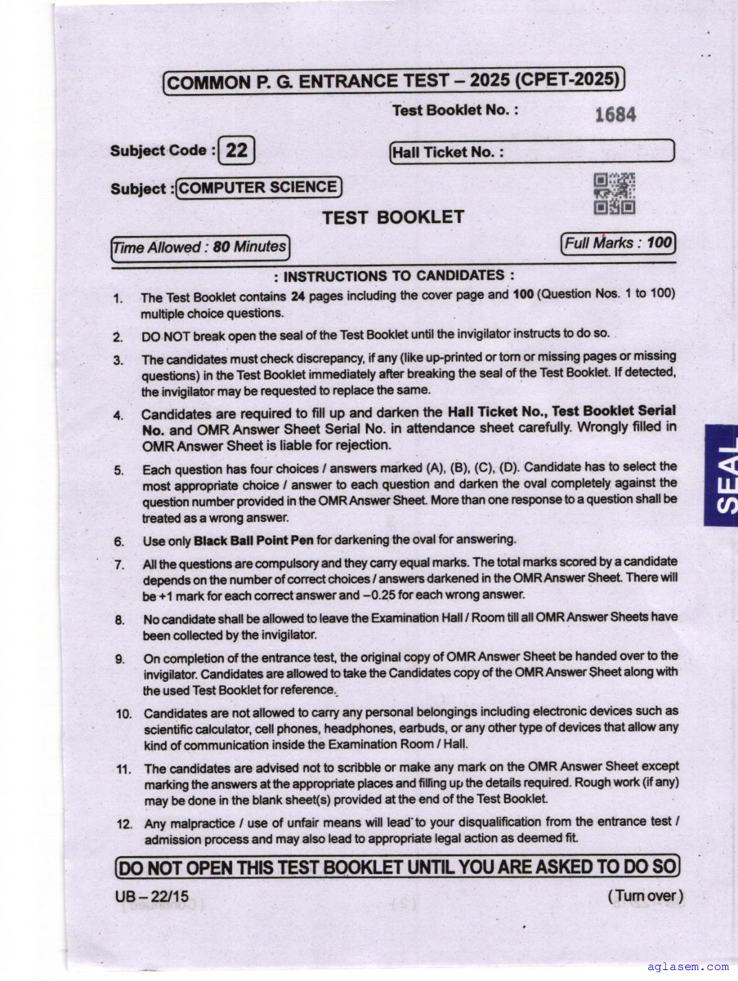Odisha CPET 2025 Question Paper Computer Science - Page 1 of 24