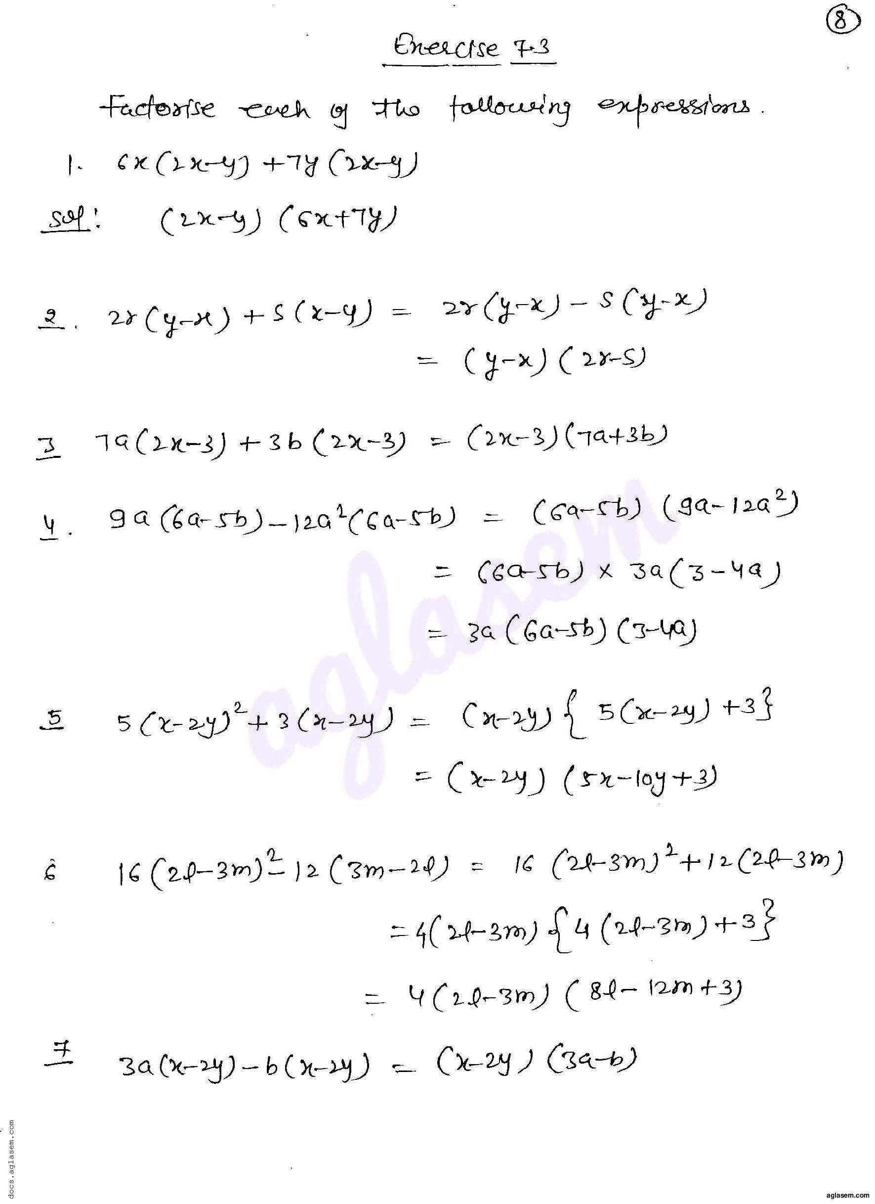 RD Sharma Solutions Class 8 Chapter 7 Factorization Exercise 7.3 - Page 1