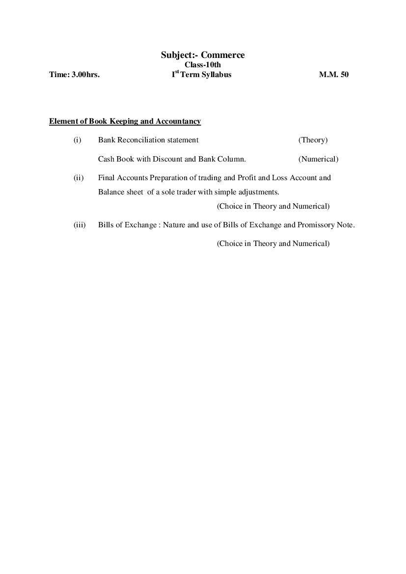 HP Board Class 10 Syllabus 2022 Commerce - Page 1