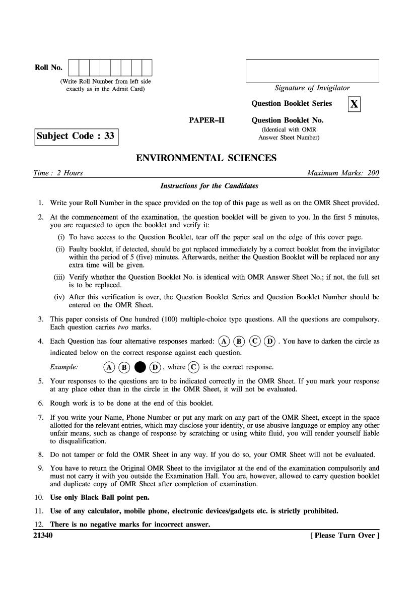 WB SET 2022 Question Paper Environmental Sciences - Page 1