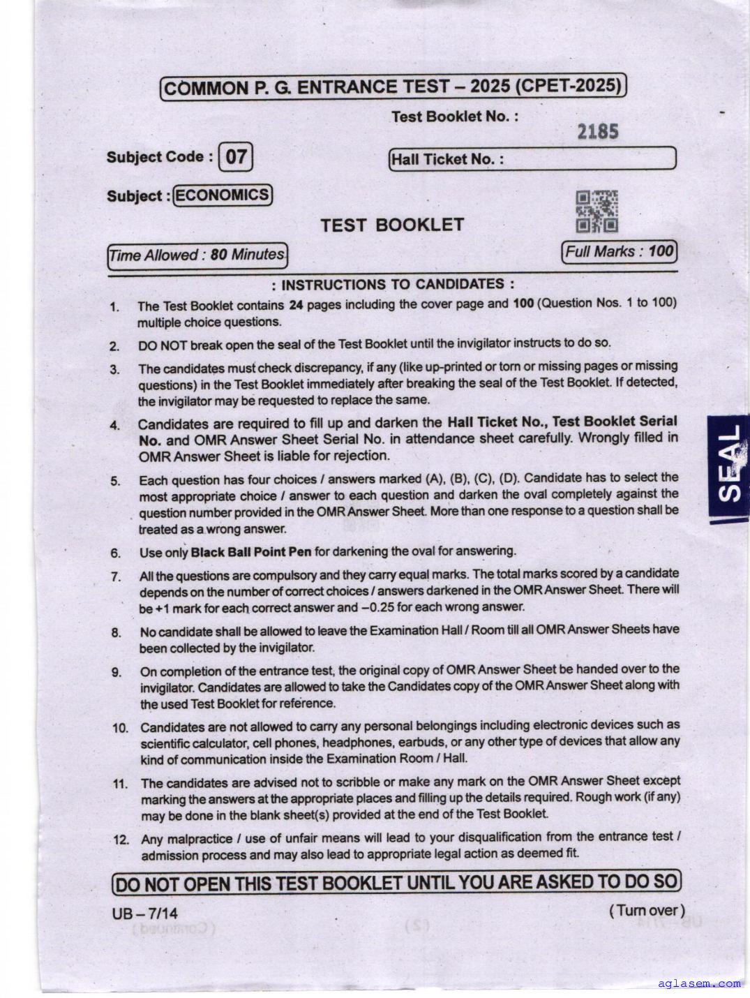 Odisha CPET 2025 Question Paper Economics - Page 1 of 24