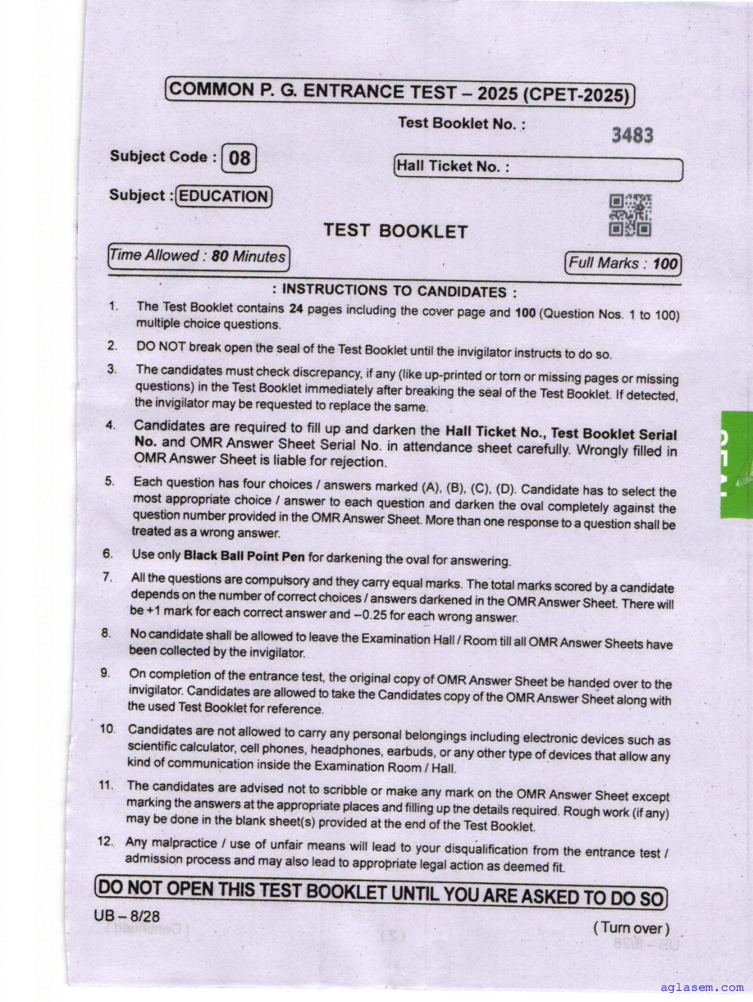 Odisha CPET 2025 Question Paper Education - Page 1 of 24
