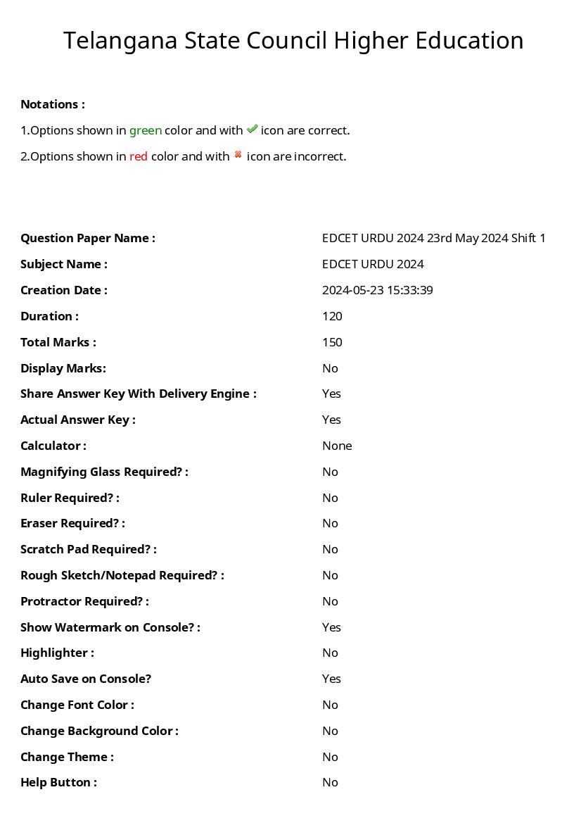 TS EdCET 2024 Question Papers 23 May 2024 Shift 1 Urdu - Page 1