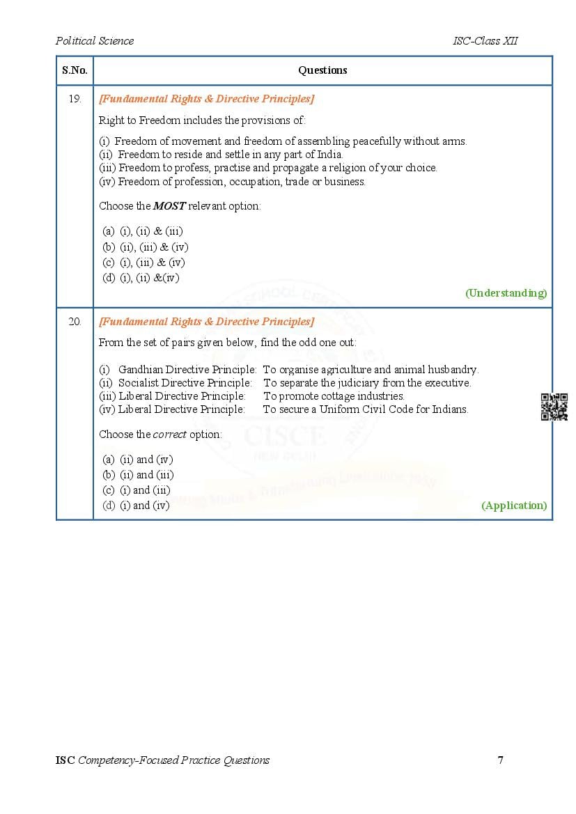 ISC Competency Based Questions Political Science | Class 12 Competency ...