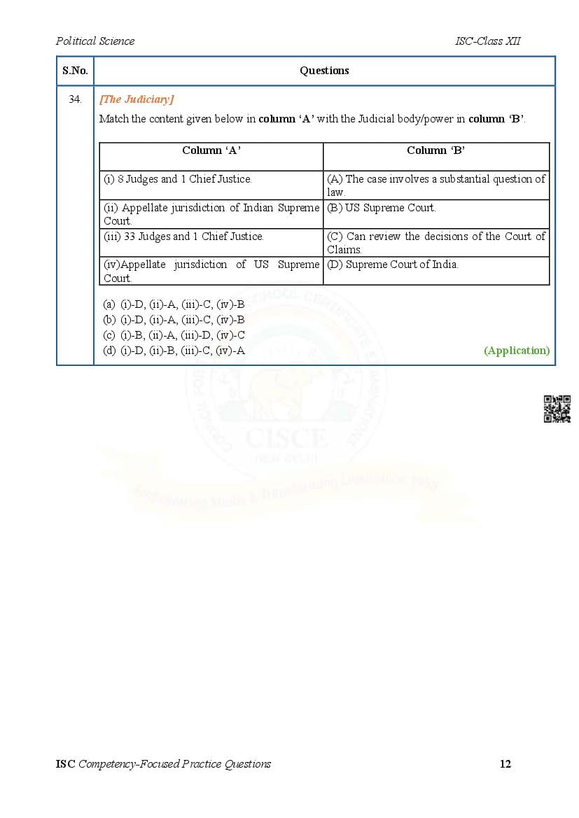 ISC Competency Based Questions Political Science | Class 12 Competency ...