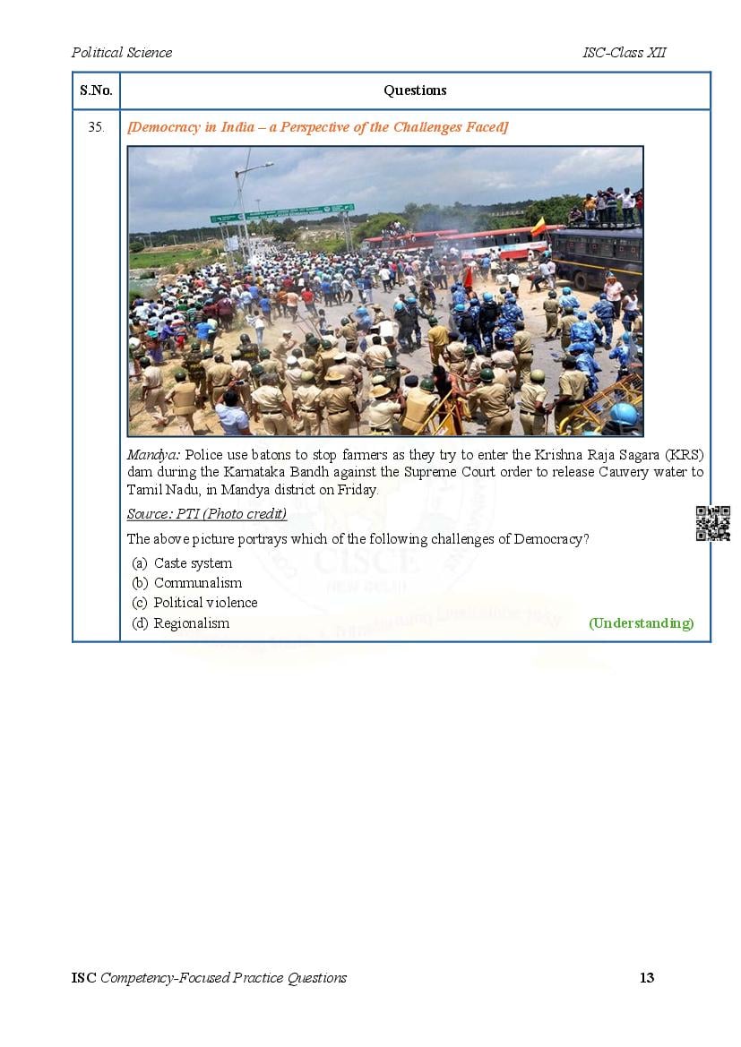 ISC Competency Based Questions Political Science | Class 12 Competency ...