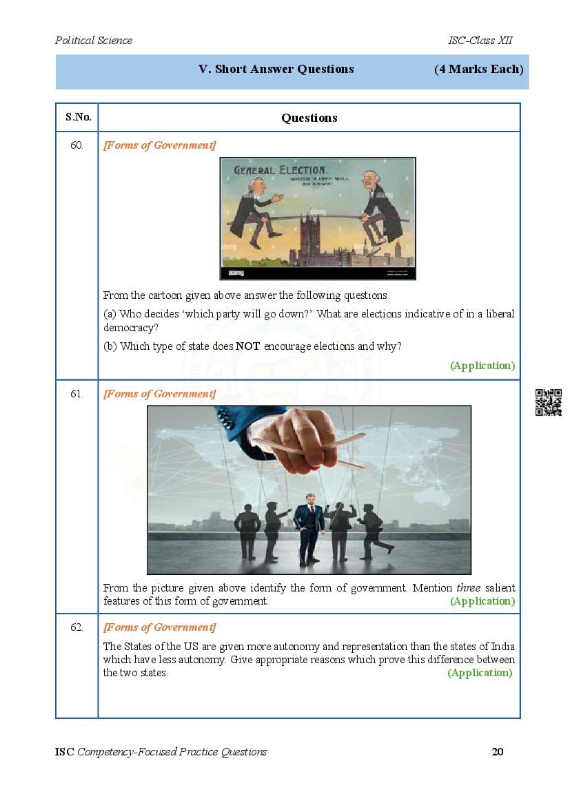 ISC Competency Based Questions Political Science | Class 12 Competency ...