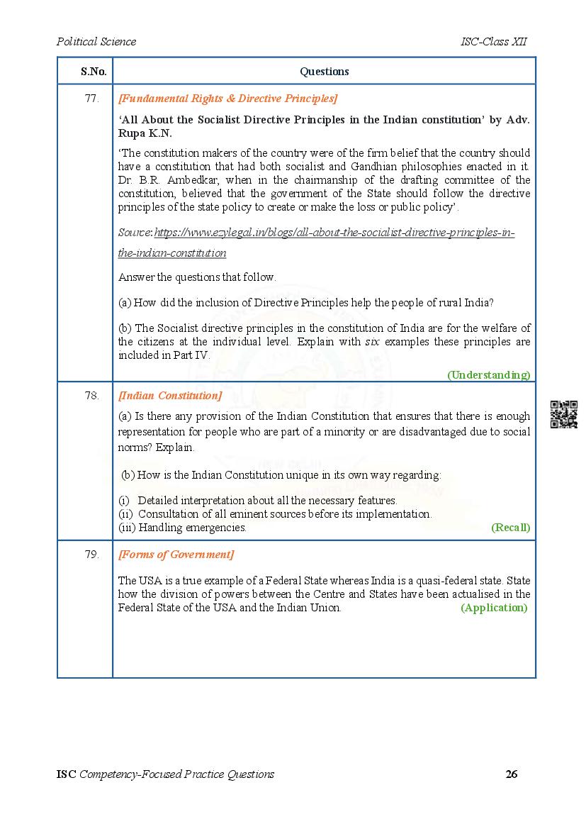 ISC Competency Based Questions Political Science | Class 12 Competency ...