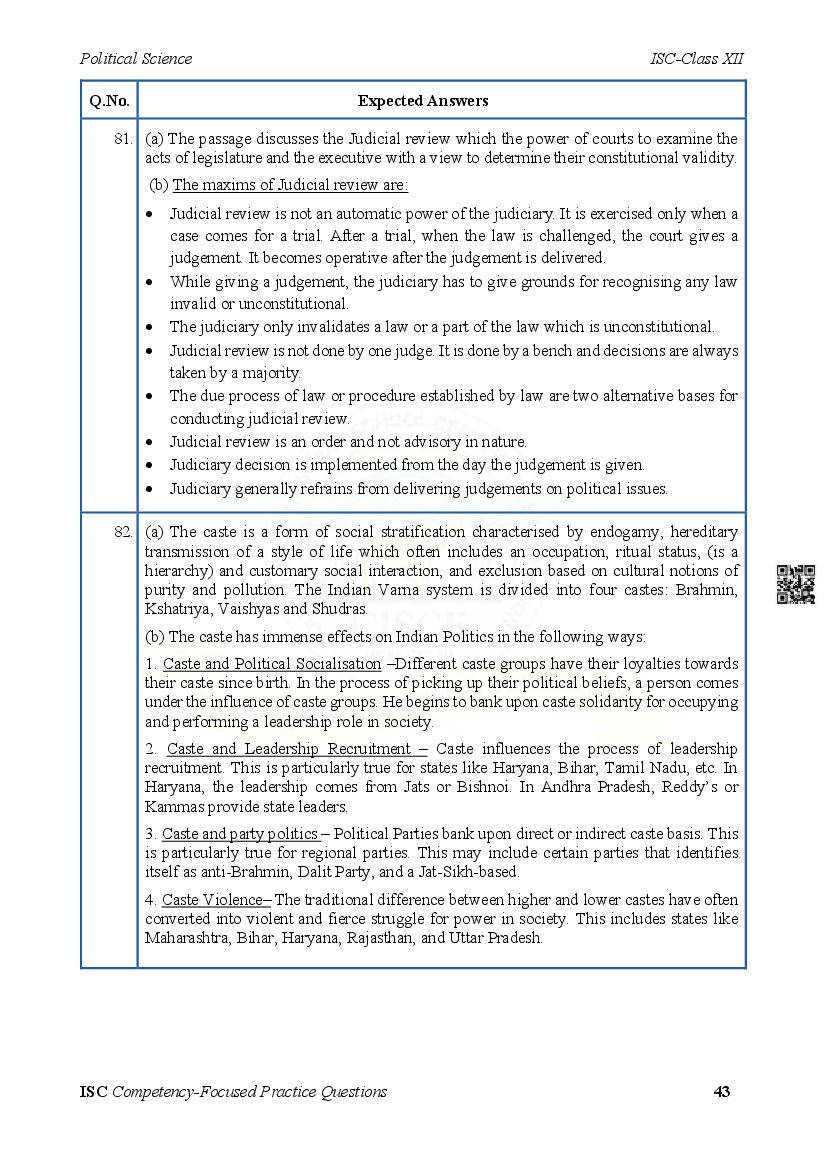 ISC Competency Based Questions Political Science | Class 12 Competency ...