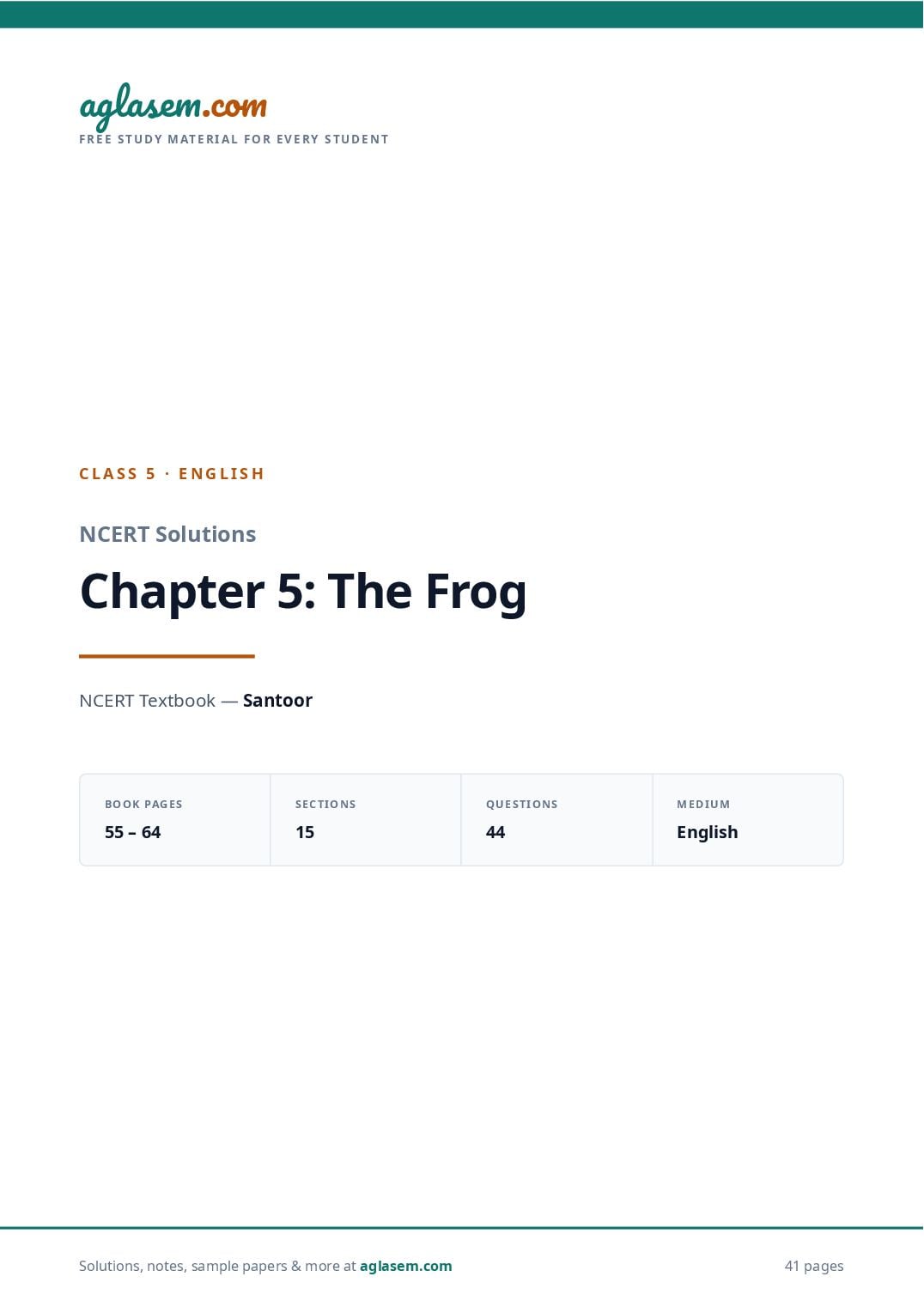 NCERT Solutions Class 5 English Chapter 5 the Frog - Page 1 of 42