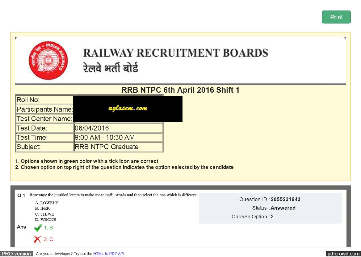 RRB NTPC 2016 Question Paper 06 Apr Shift 1 (English) - Page 1