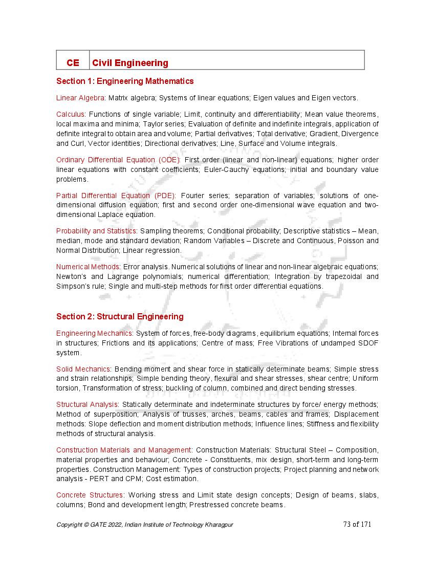 GATE 2022 Syllabus for Civil Engineering (CE) - Page 1