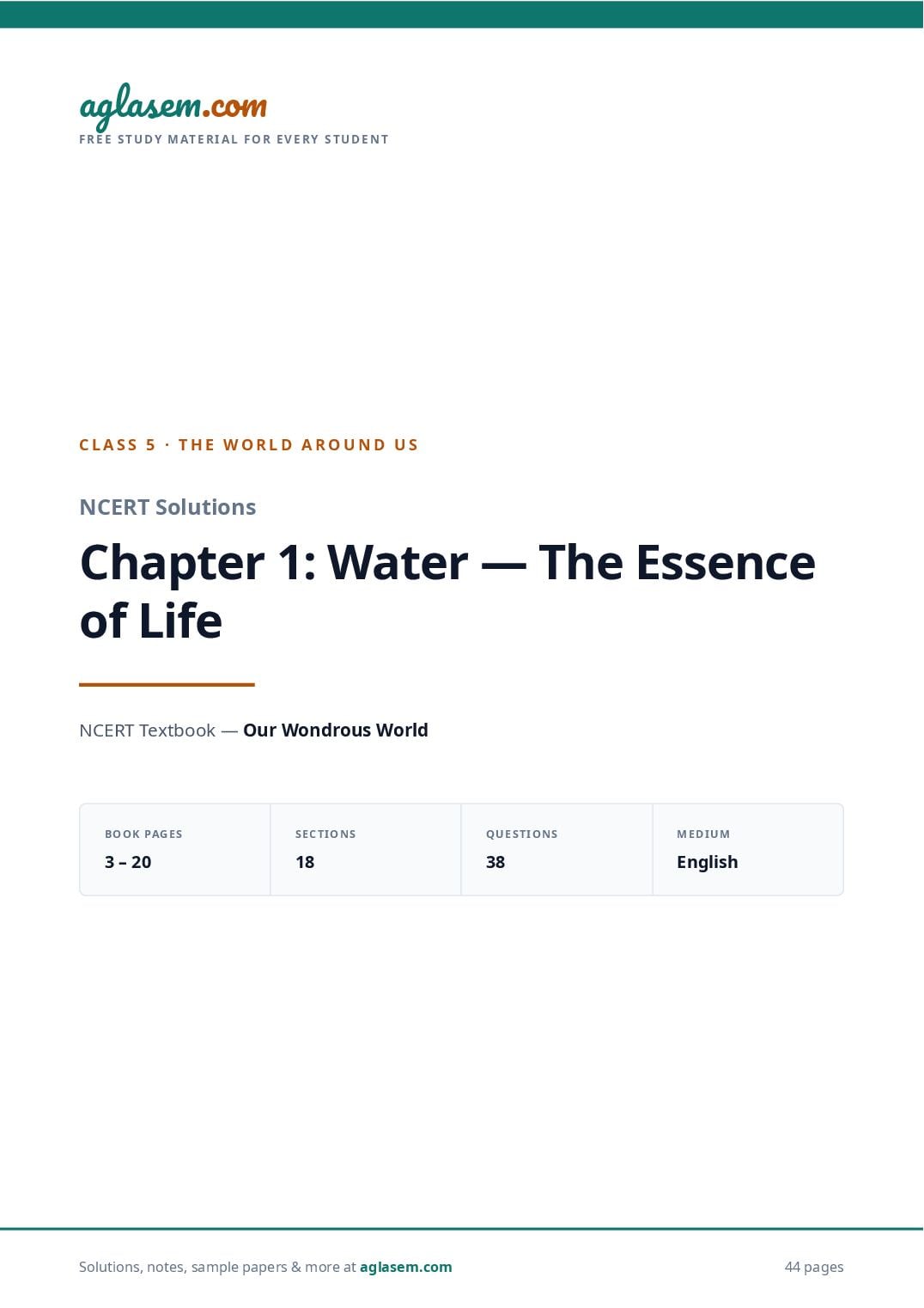 NCERT Solutions Class 5 The World Around Us Chapter 1 Water the Essence of Life - Page 1 of 45