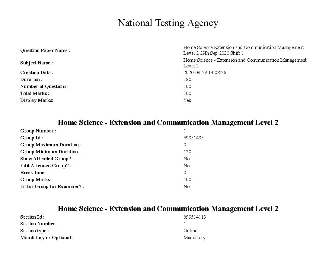 SWAYAM 2020 Question Paper Home Science - Extension and Communication Management Level 2 - Page 1