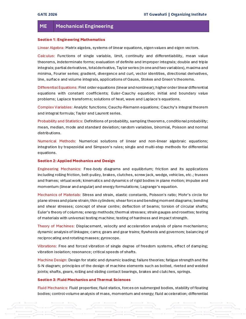 GATE 2026 Syllabus for ME - Page 1