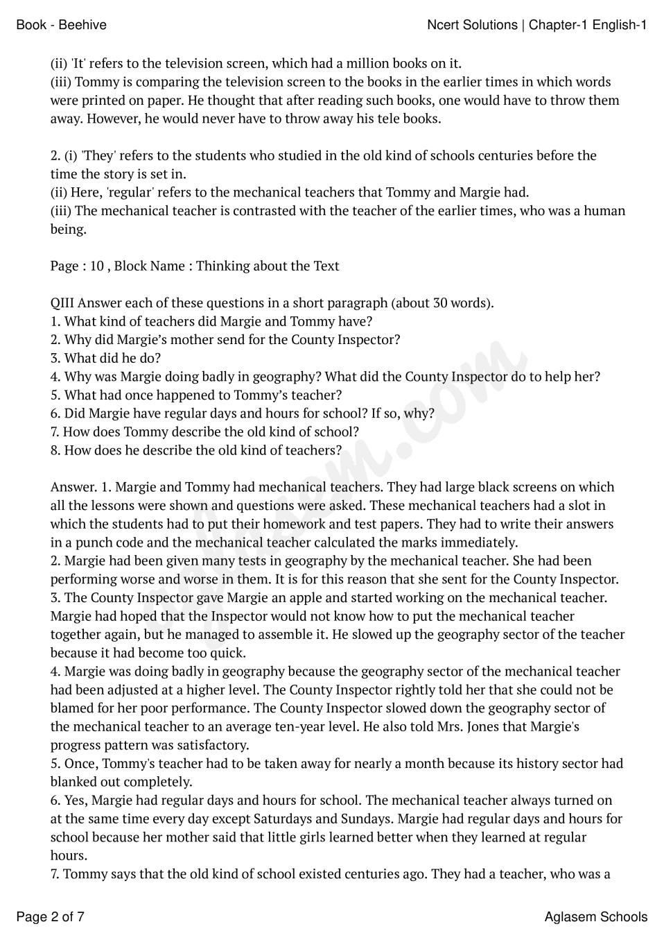 Worksheet For Class 9 English Beehive Chapter 1