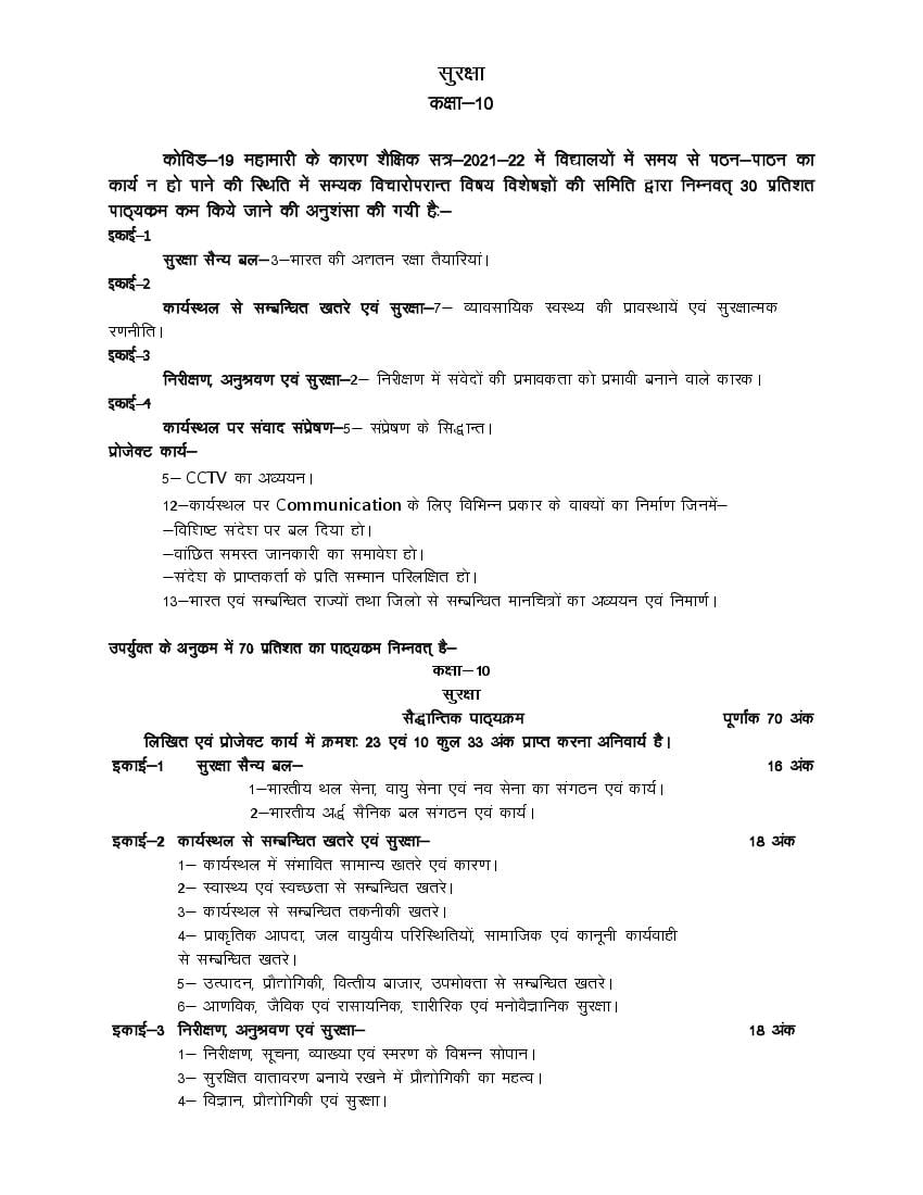 UP Board Class 10 Syllabus 2022 Security - Page 1