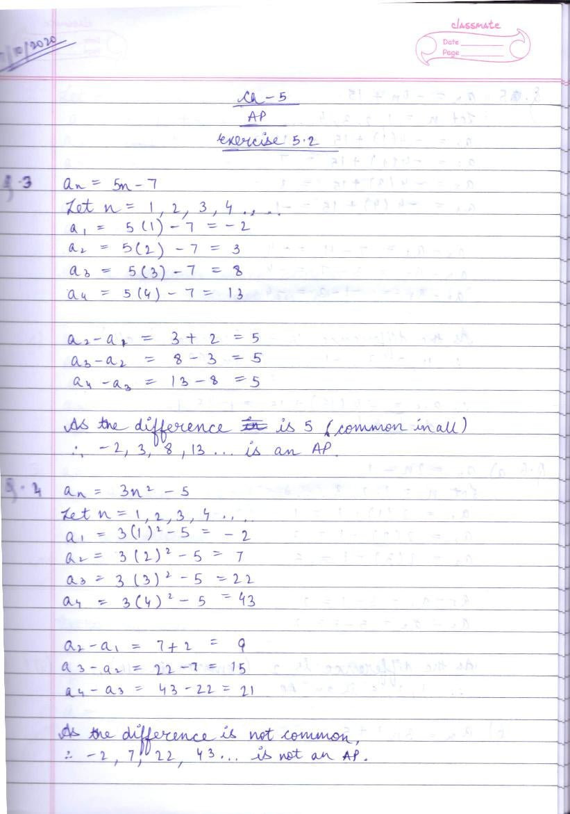 RD Sharma Solutions Class 10 Chapter 5 Arithmetic Progressions Exercise 5.2 - Page 1