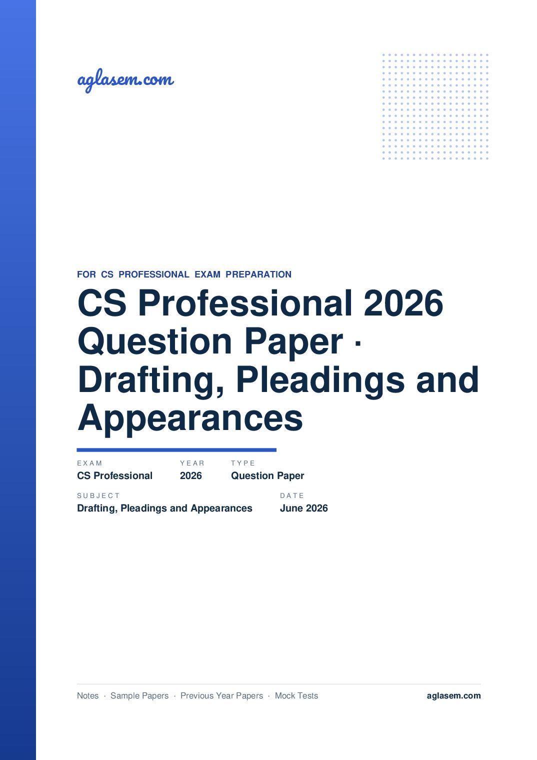 CS Professional June 2026 Question Paper Drafting, Pleadings and Appearances - Page 1 of 16