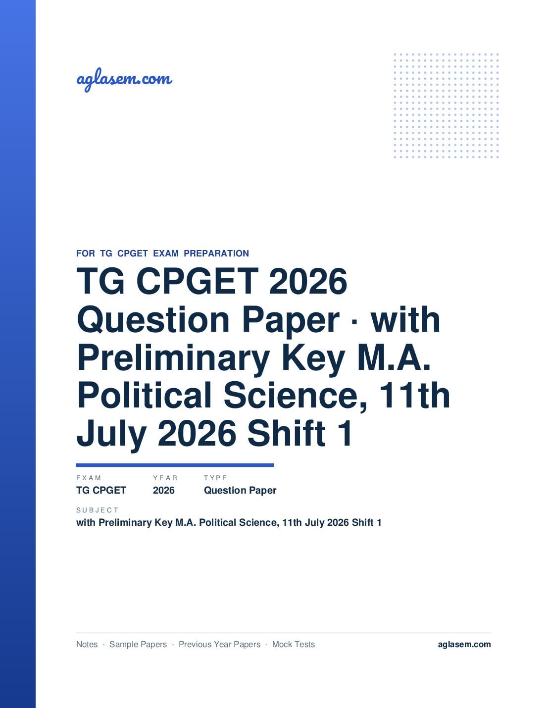 TG CPGET 2026 Question Paper with Preliminary Key M.A. Political Science, 11th July 2026 Shift 1 - Page 1 of 55
