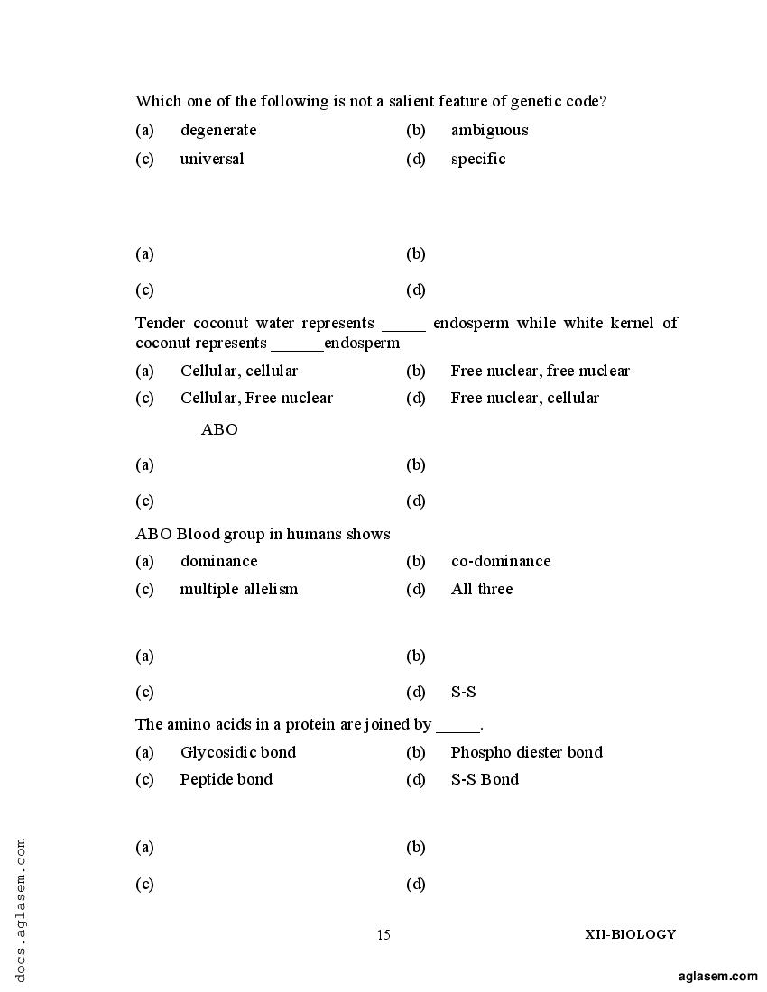 Class 12 Sample Paper 2022 Biology Term 1 With Solution – PDF Download ...