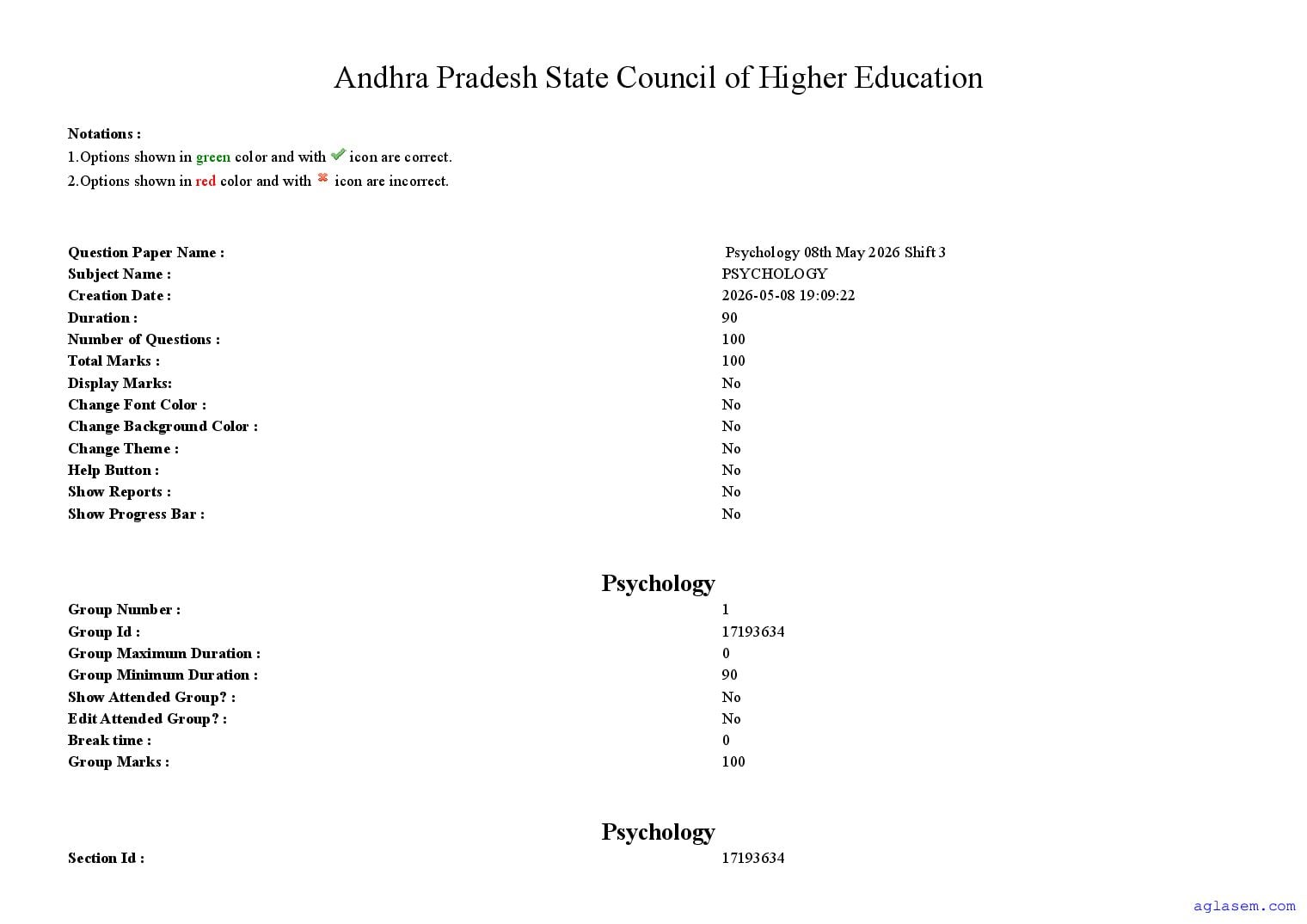AP PGCET 2026 Question Paper with Answer Key Psychology - Page 1 of 73