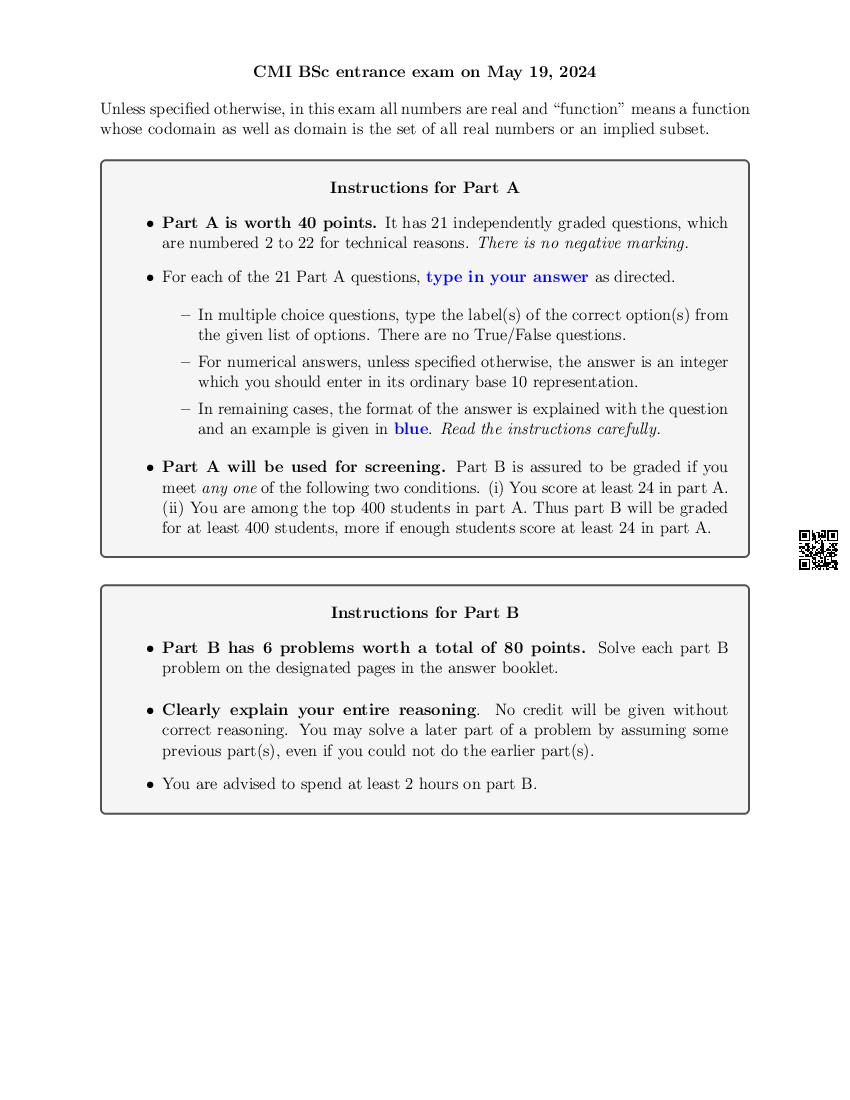 CMI Entrance Exam 2024 Question Papers PDF with Solutions (4 Papers)