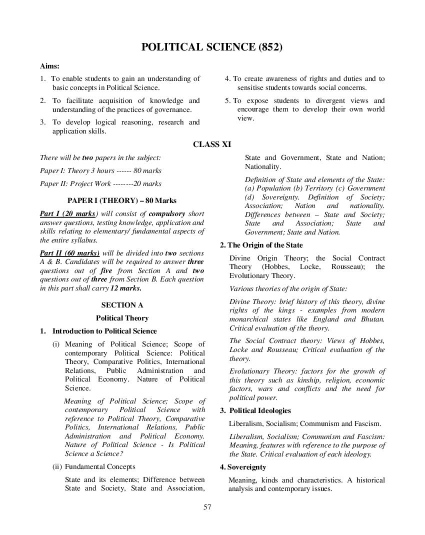 ISC Class 12 Syllabus 2023 Political Science - Page 1