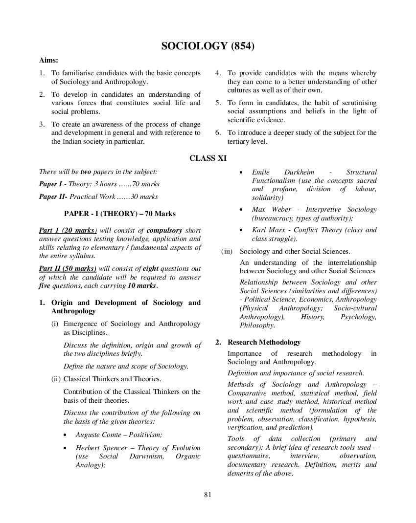 ISC Class 12 Syllabus 2023 Sociology - Page 1