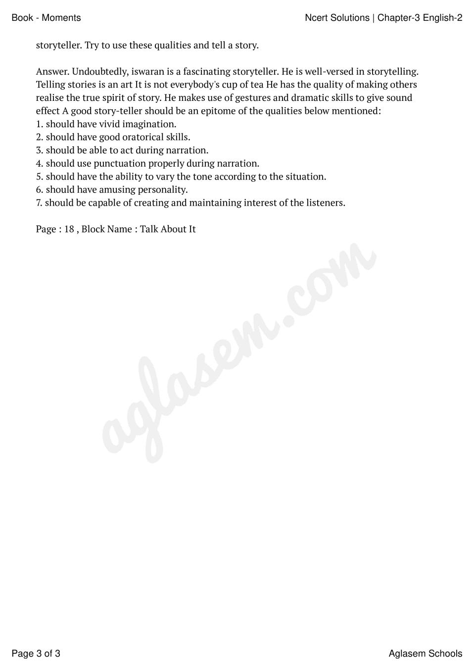 NCERT Solutions For Class 9 English Chapter 3 Iswaran The Storyteller PDF 