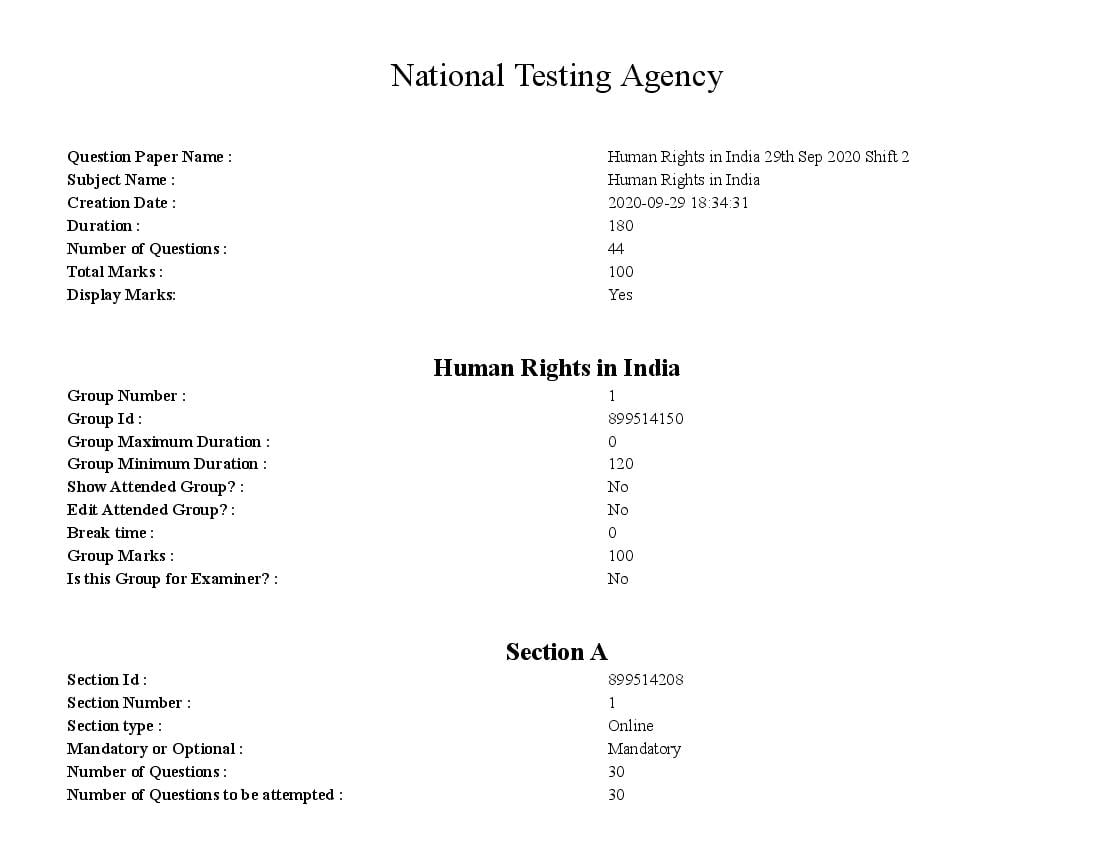 SWAYAM 2020 Question Paper Human Rights in India - Page 1