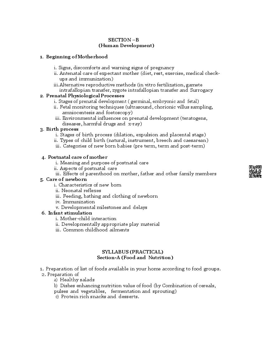 PSEB Class 12 Home Science Syllabus (PDF)