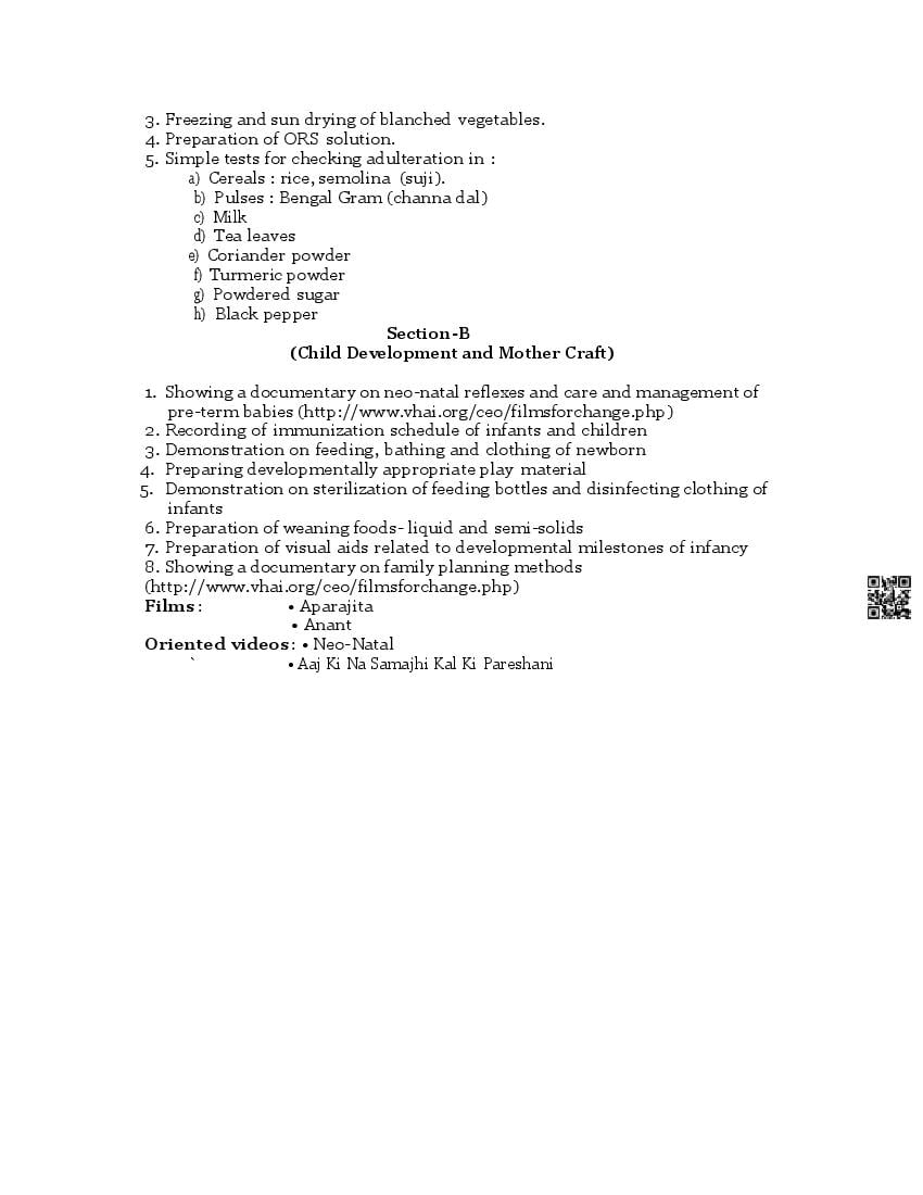 PSEB Class 12 Home Science Syllabus (PDF)