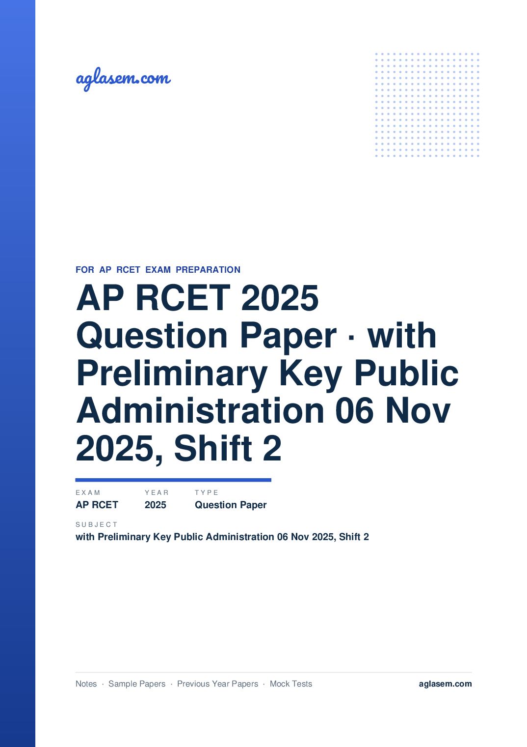 AP RCET 2025 Question Paper with Preliminary Key Public Administration 06 Nov 2025, Shift 2 - Page 1 of 69