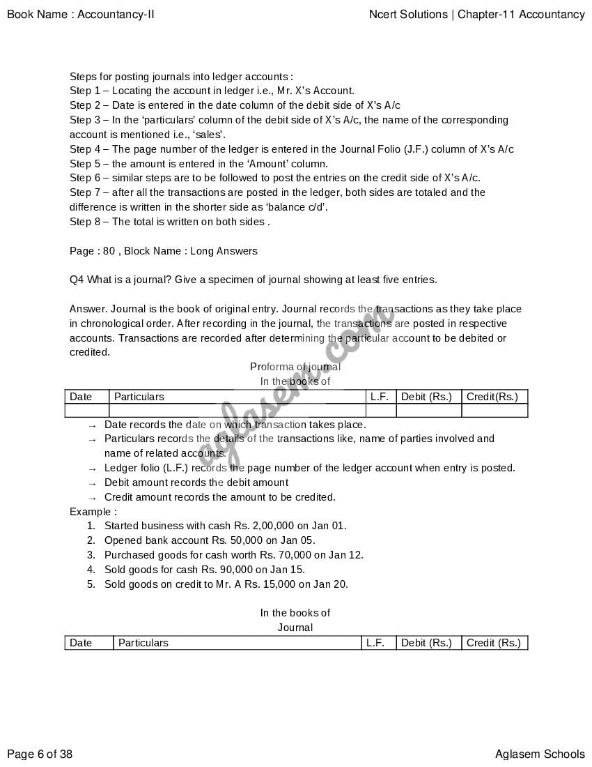 NCERT Solutions For Class 11 Accountancy Chapter Accounts From ...