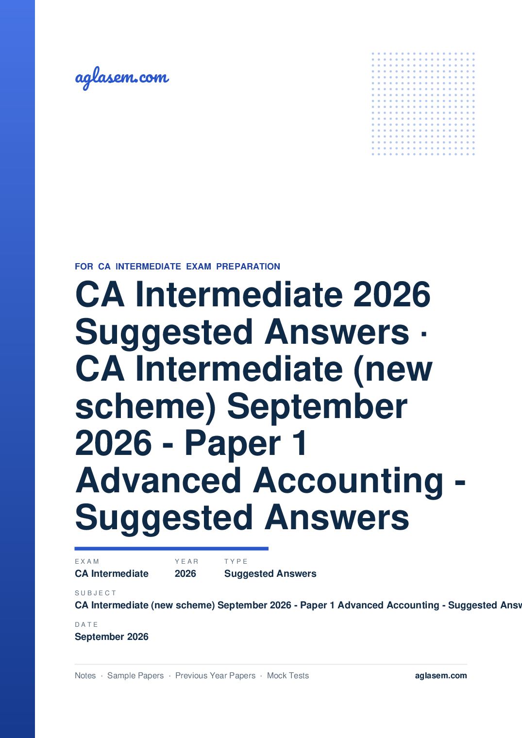 CA Intermediate September 2026 Suggested Answers CA Intermediate (new scheme) September 2026 - Paper 1 Advanced Accounting - Suggested Answers - Page 1 of 46
