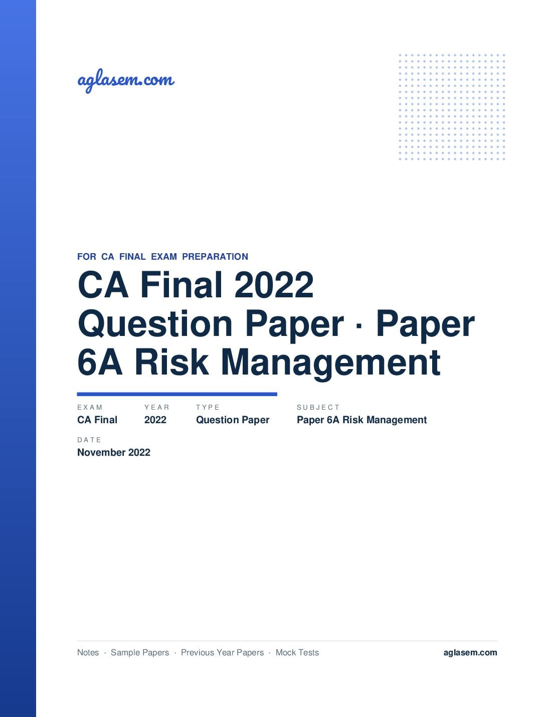 CA Final November 2022 Question Paper Paper 6A Risk Management - Page 1 of 25