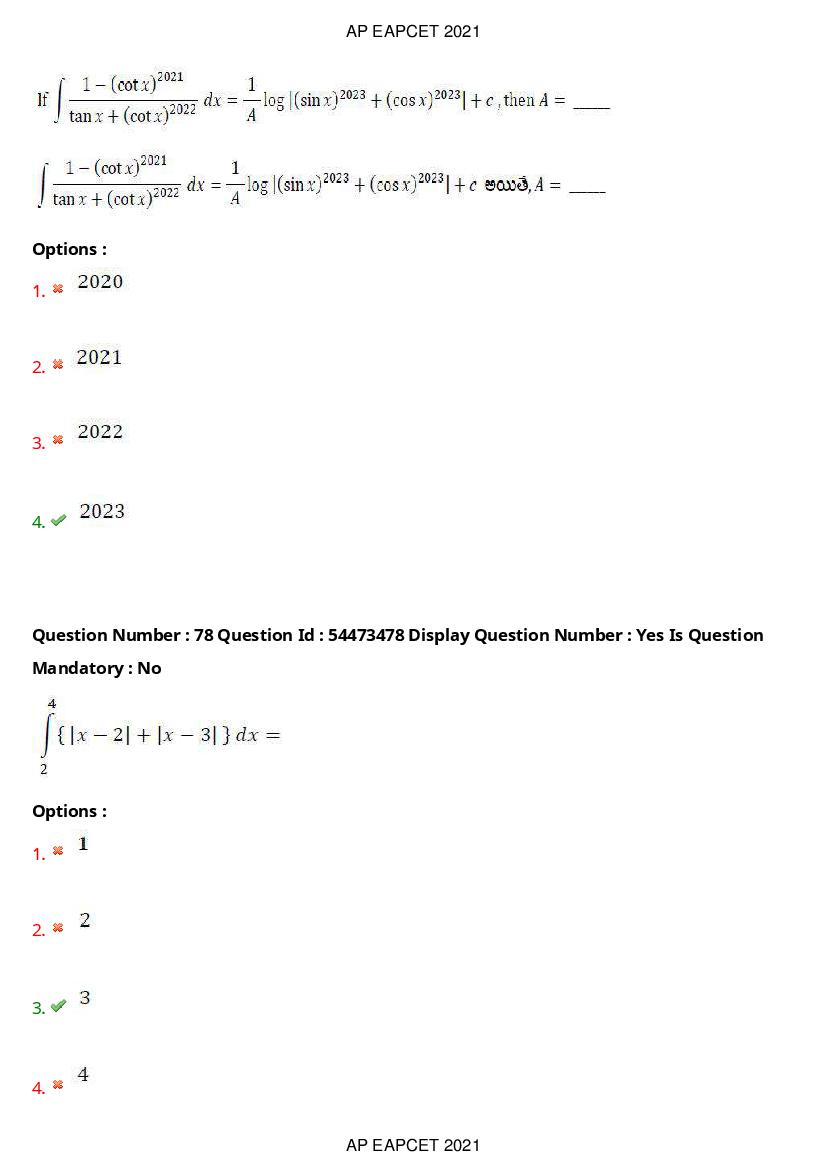 AP EAPCET 2021 Question Paper PDF with Answer Key (15 Shifts)