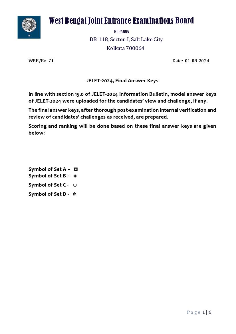JELET 2024 Answer Key - Page 1