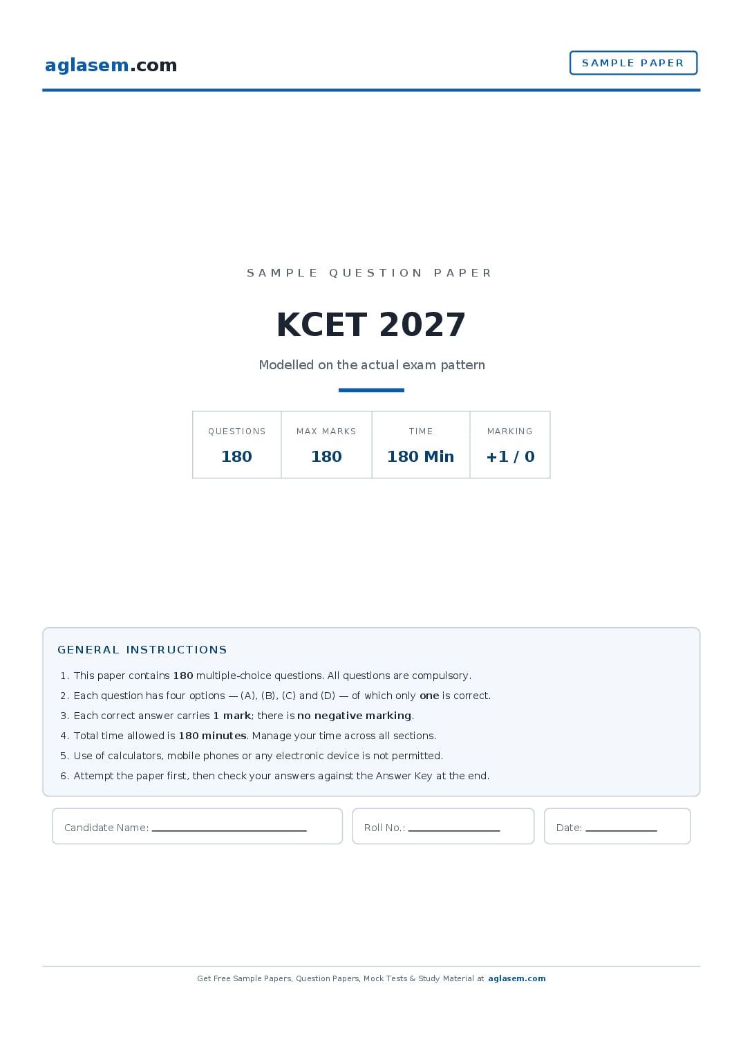 KCET 2027 Sample Paper - Page 1 of 19