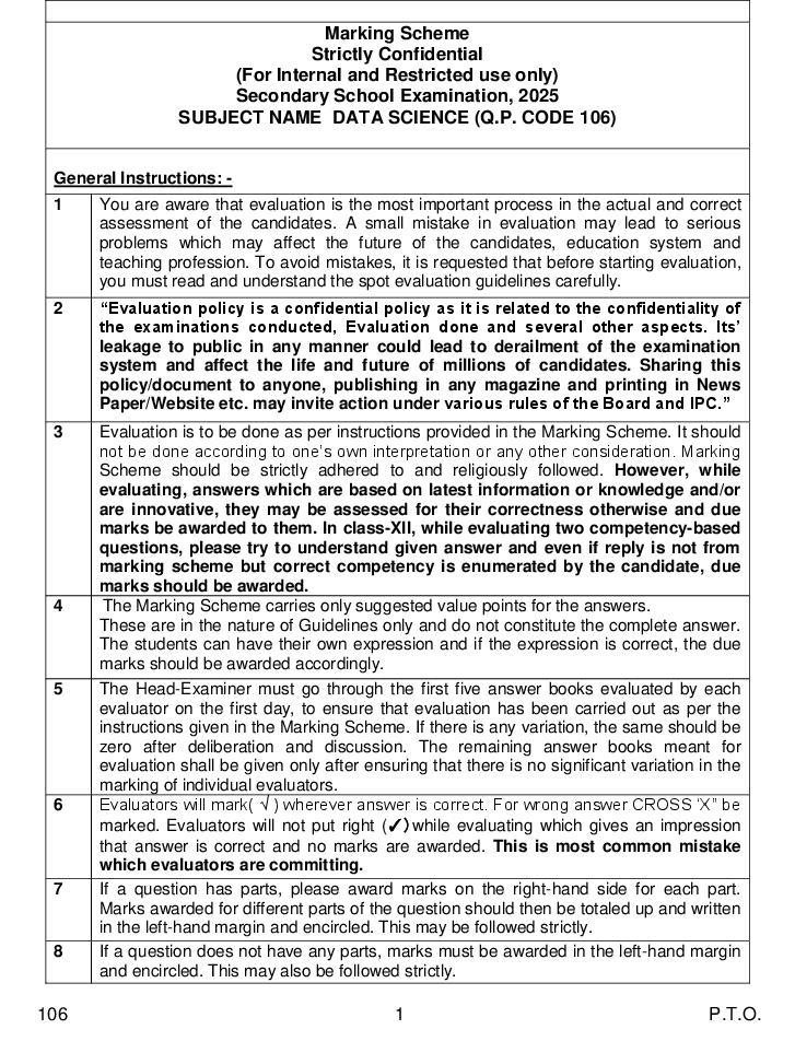 CBSE Class 10 Question Paper 2025 Solution Data Science - Page 1