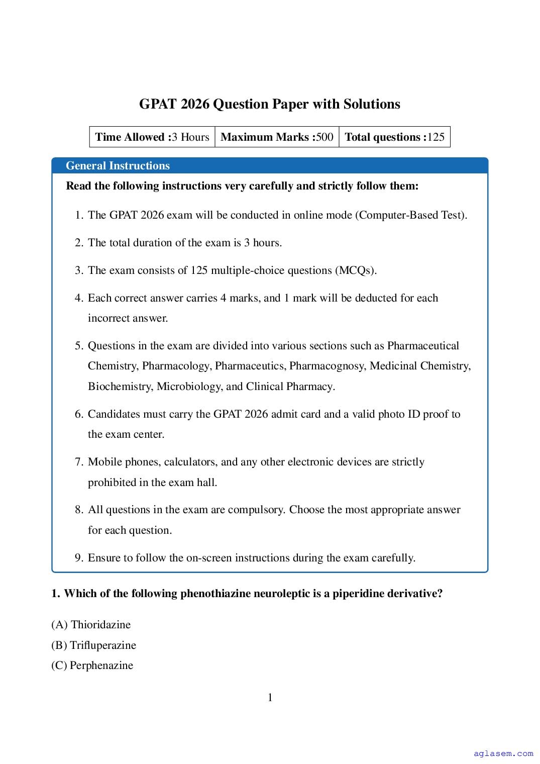 GPAT 2026 Question Paper - Page 1 of 5