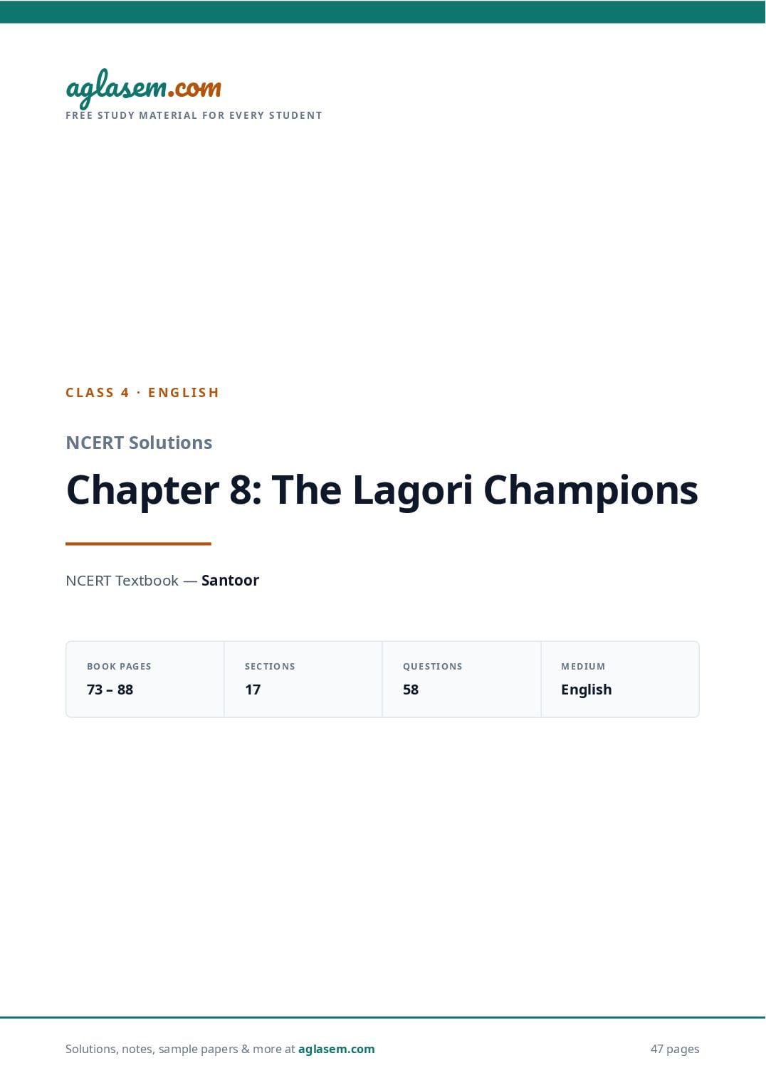 NCERT Solutions Class 4 English Chapter 8 the Lagori Champions - Page 1 of 48