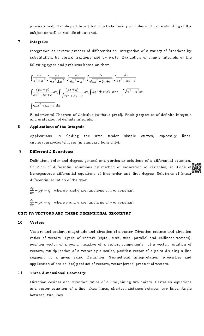PSEB Class 12 Maths Syllabus (PDF)