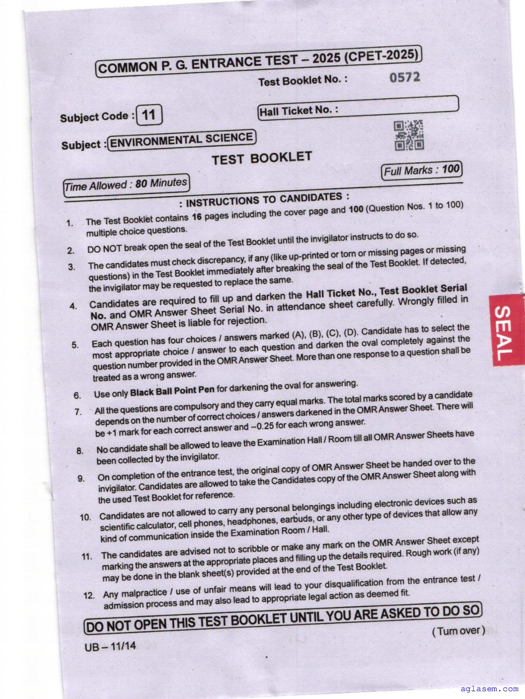 Odisha CPET 2025 Question Paper Environmental Science - Page 1 of 16