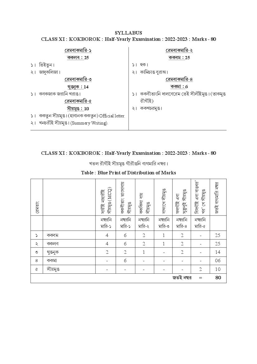 TBSE Class 11 Syllabus 2023 Kokborok - Page 1
